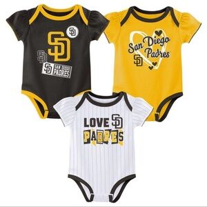 MLB San Diego Padres Infant Girls' 3pk White Bodysuit 0-3M Team Logo Apparel